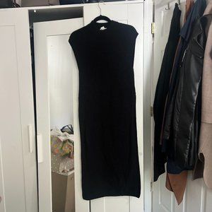 Black Mock Neck Maxi Rib-knit Dress